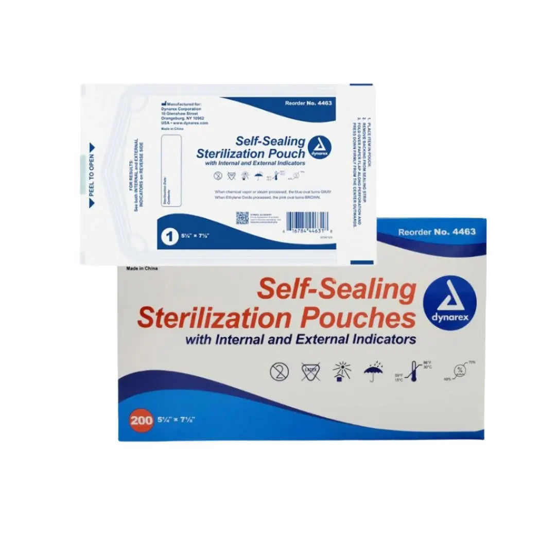 Dynarex Self-Sealing Sterilization Pouches - 5 1/4” x 7 1/2”