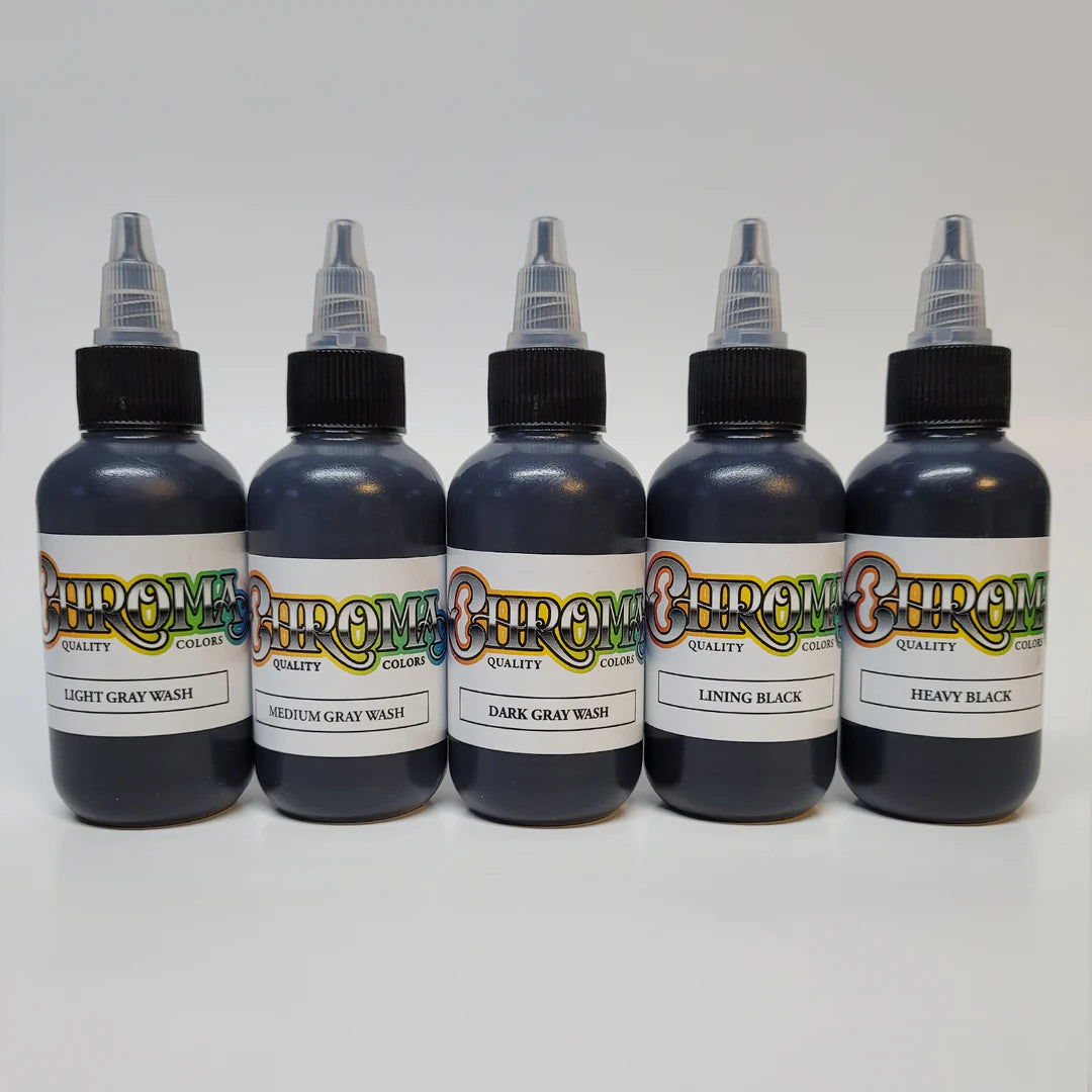 6 Bottle Black & Gray Wash Set 4oz - Chroma Ink