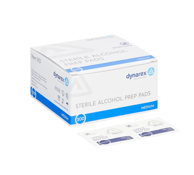 Dynarex Alcohol Prep Pads - Medium - Box of 200