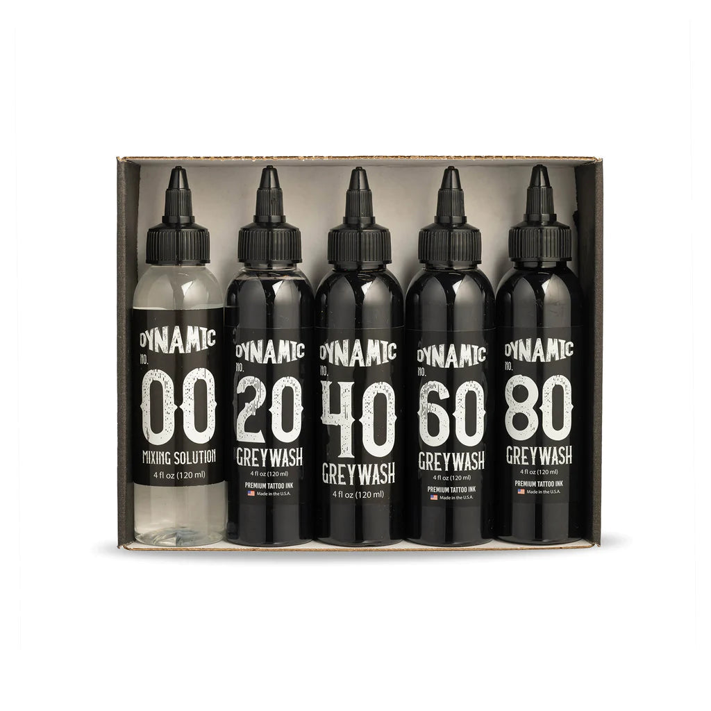 Dynamic Greywash Tattoo Ink Set with Mixing Solution - 5 Bottles